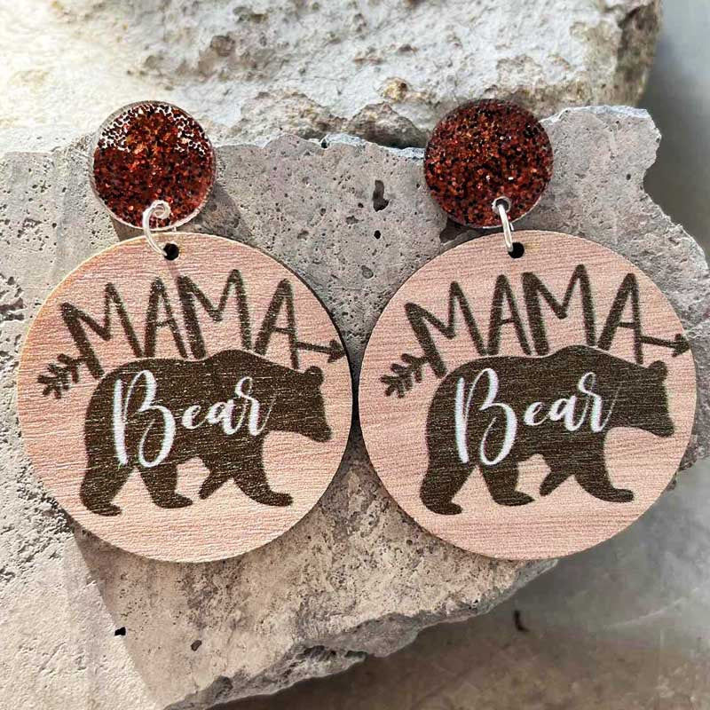Wholesale Mother's Day Rainbow Mountain Peak Bear Wooden Earrings